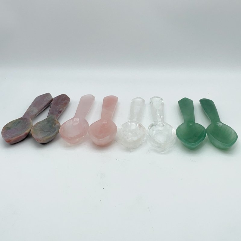 4 Types Coffee Spoon Carving Rose Quartz Green Aventurine Wholesale -Wholesale Crystals