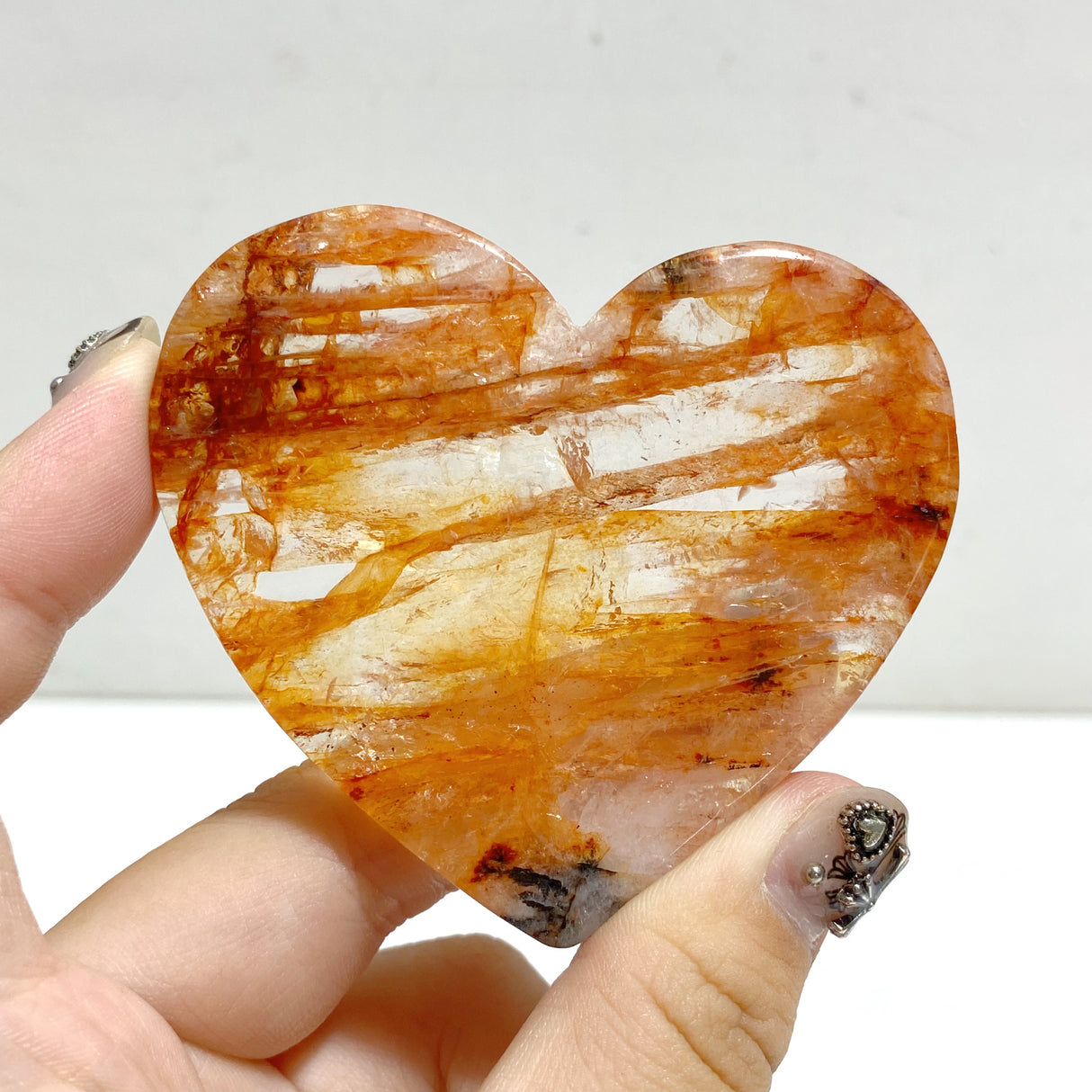 Red Fire Quartz Heart Wing Carving With Stand