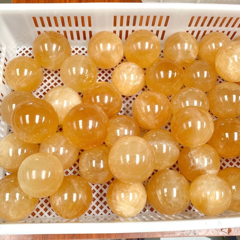 42 Pieces Yellow Calcite Spheres (Sea Freight Only) -Wholesale Crystals