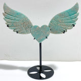 Amazonite Heart Wing Carving With Stand