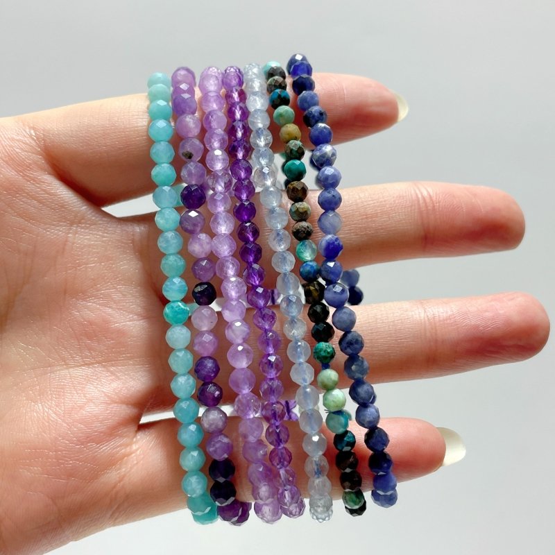 4MM Multi - Faceted Flash Bead Bracelets Wholesale Blue Sodalite Aquamarine Amethyst - Wholesale Crystals