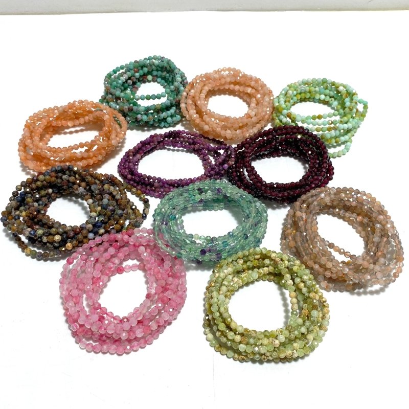 4MM Multi - Faceted Flash Bead Bracelets Wholesale Fluorite Garnet - Wholesale Crystals
