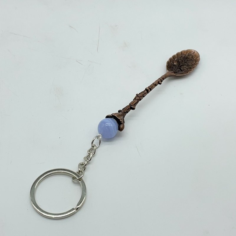 5 Colors Coffee Spoon Keychain With Blue Lace Agate Sphere Wholesale -Wholesale Crystals