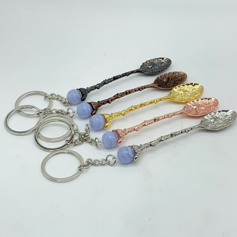 5 Colors Coffee Spoon Keychain With Blue Lace Agate Sphere Wholesale -Wholesale Crystals