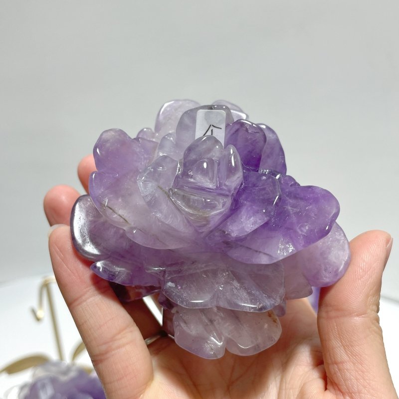 5 Pairs Amethyst Flower Carving With Stand - Wholesale Crystals