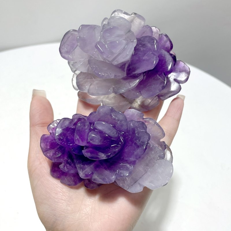 5 Pairs Beautiful Amethyst Flower Carving With Stand - Wholesale Crystals