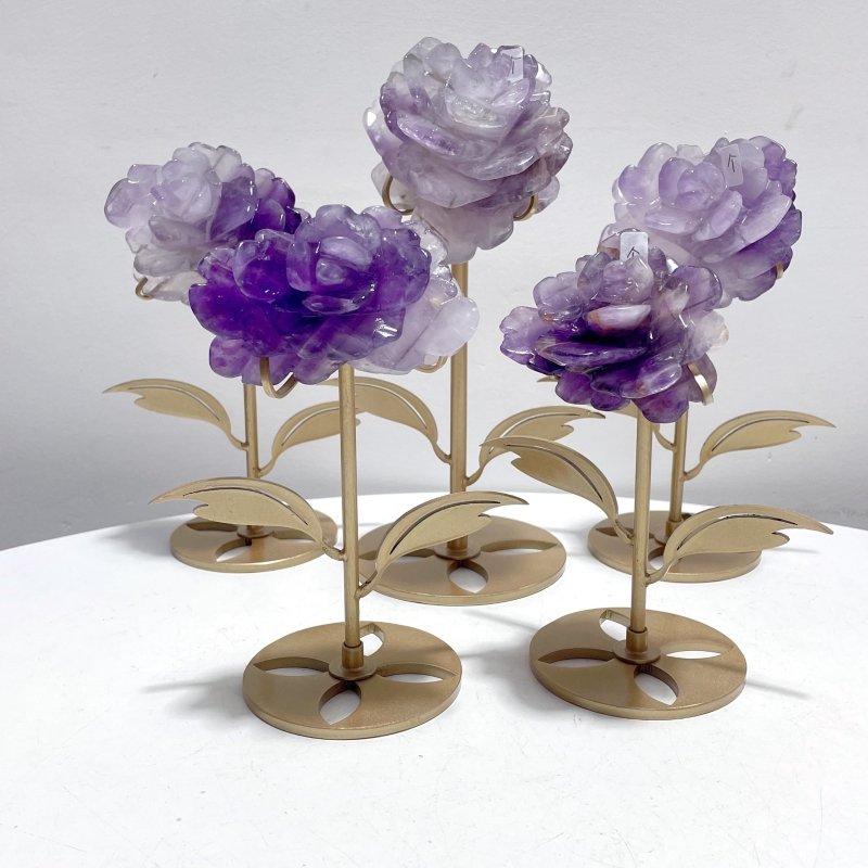 5 Pairs Beautiful Amethyst Flower Carving With Stand - Wholesale Crystals