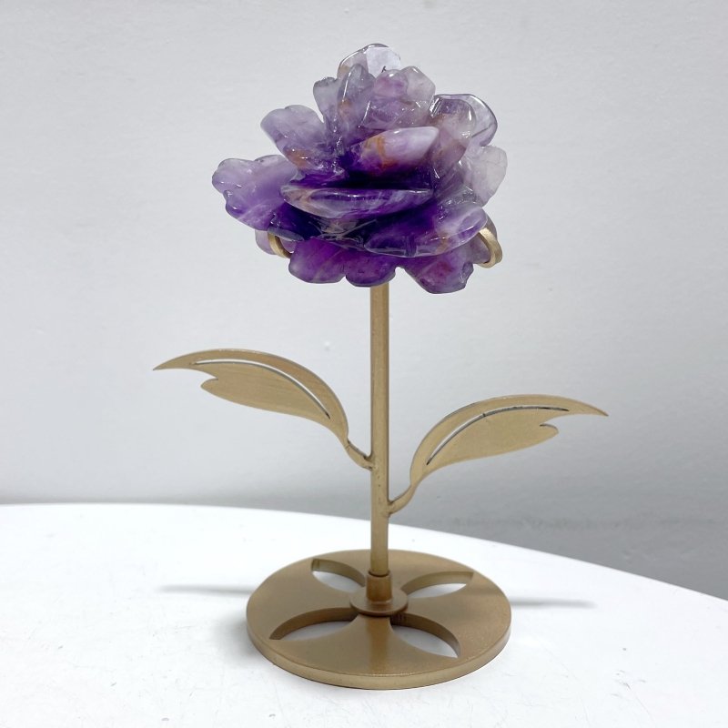 5 Pairs Beautiful Amethyst Flower Carving With Stand - Wholesale Crystals