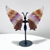 5 Pairs Beautiful Amethyst Mixed Stripe Agate Butterfly Wing Carving With Stand - Wholesale Crystals
