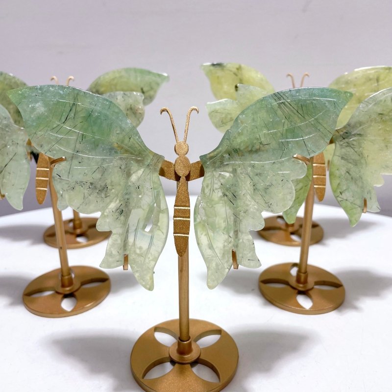 5 Pairs Beautiful Prehnite Butterfly Wing With Stand - Wholesale Crystals