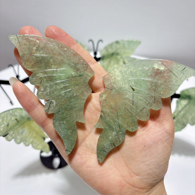 5 Pairs Beautiful Prehnite Butterfly Wing With Stand - Wholesale Crystals
