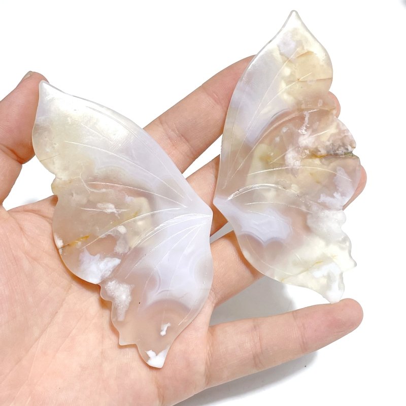 5 Pairs Beautiful Sakura Flower Agate Butterfly Wing Carving With Stand - Wholesale Crystals