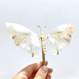 5 Pairs Beautiful Sakura Flower Agate Butterfly Wing Carving With Stand - Wholesale Crystals