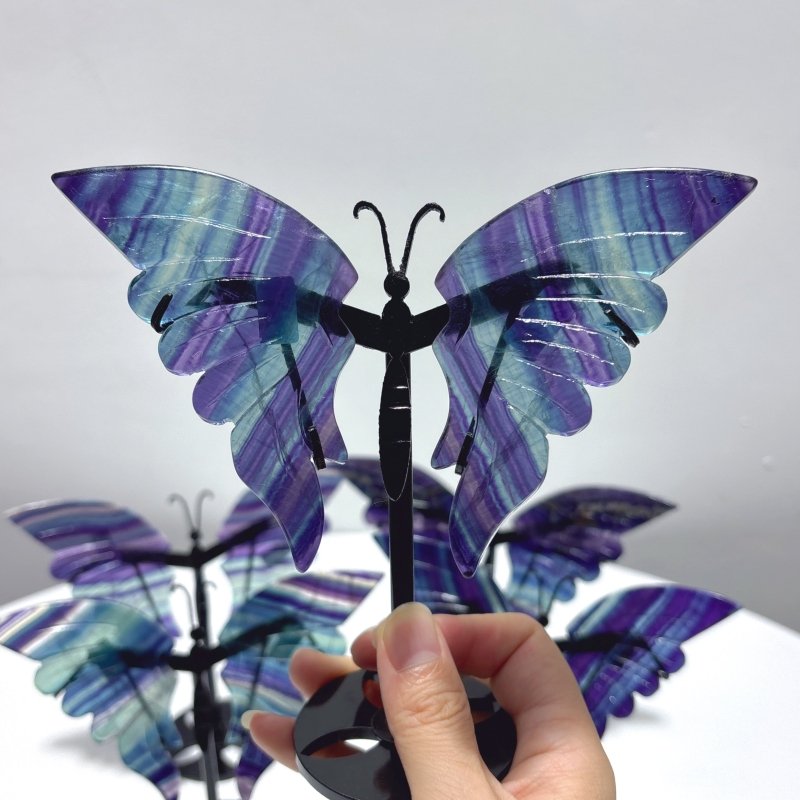 5 Pairs Fluorite Butterfly Carving With Stand - Wholesale Crystals