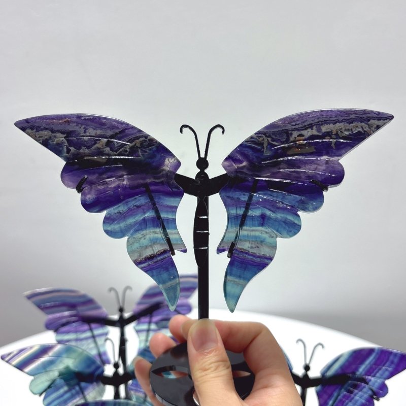 5 Pairs Fluorite Butterfly Carving With Stand - Wholesale Crystals