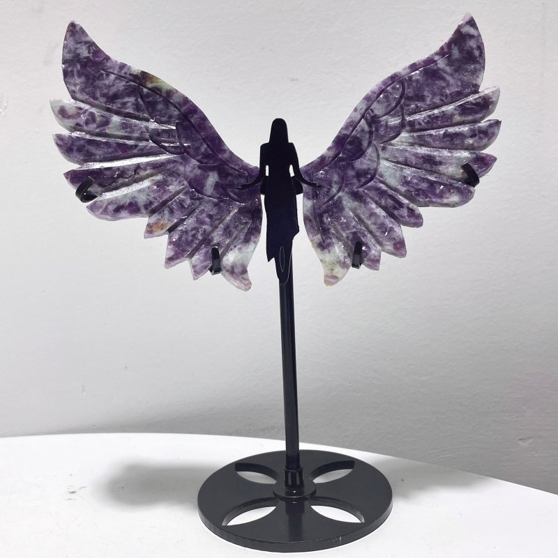 5 Pairs Lepidolite Angel Wing Carving With Stand - Wholesale Crystals