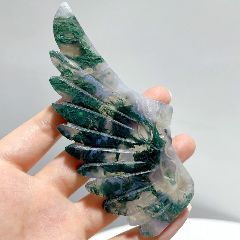 5 Pairs Moss Agate Pegasus Wing Carving With Stand - Wholesale Crystals