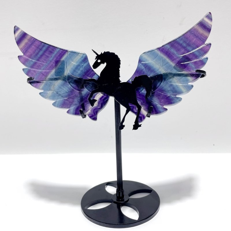 5 Pairs Rainbow Fluorite Pegasus Wing Crystal Carving With Stand - Wholesale Crystals