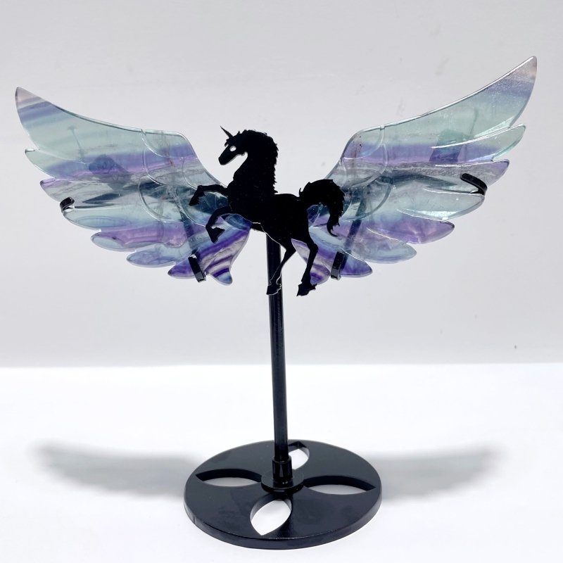 5 Pairs Rainbow Fluorite Pegasus Wing Crystal Carving With Stand - Wholesale Crystals