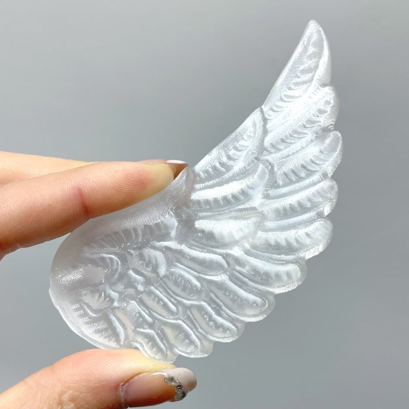 5 Pairs Selenite Angel Wing Carving With Stand - Wholesale Crystals