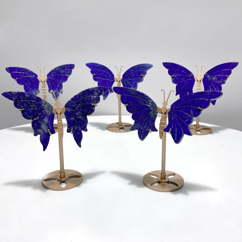 5 Pairs Small Lapis Lazuli Butterfly Wing Carving With Stand - Wholesale Crystals