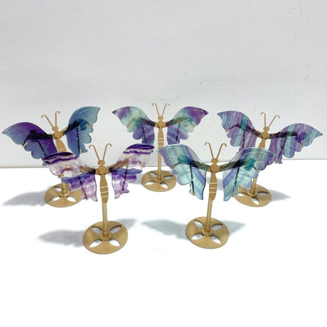 5 Pairs Symmetry Butterfly Wing With Stand Fluorite - Wholesale Crystals