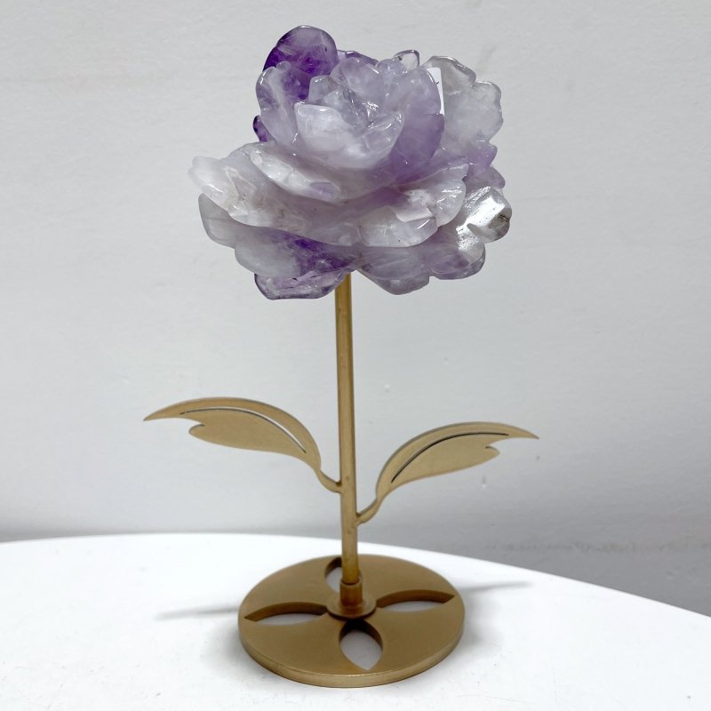 5 Pairs Unique Amethyst Flower Carving With Stand - Wholesale Crystals