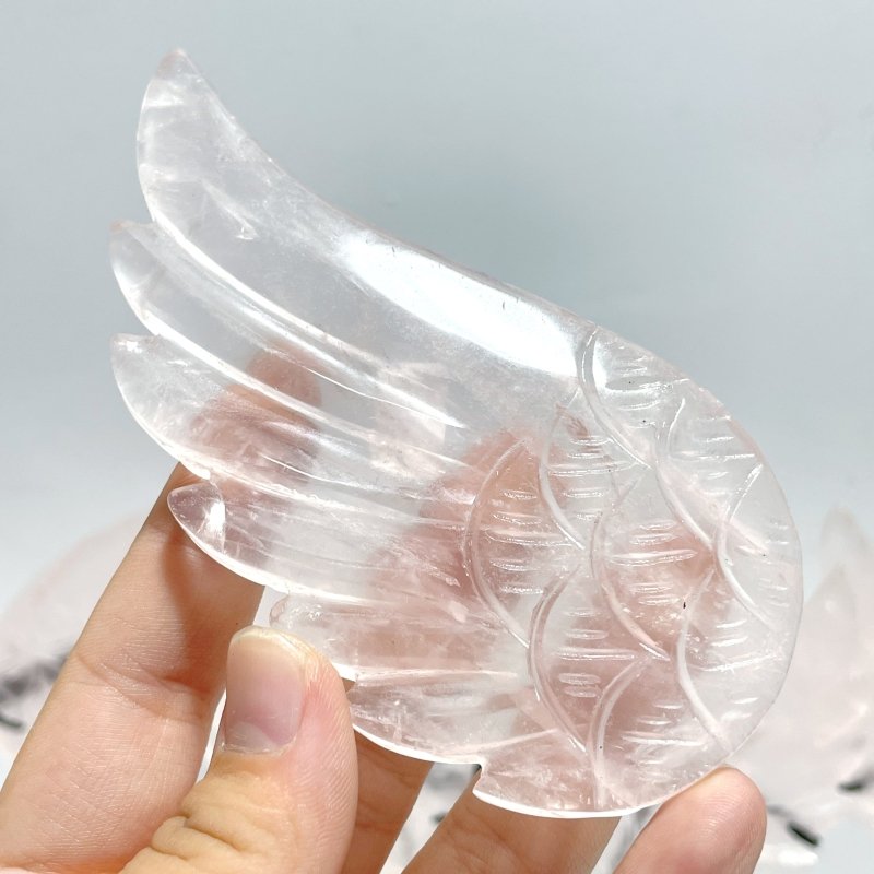 5 Pairs Unique Rose Quartz Angel Wing Carving With Stand - Wholesale Crystals