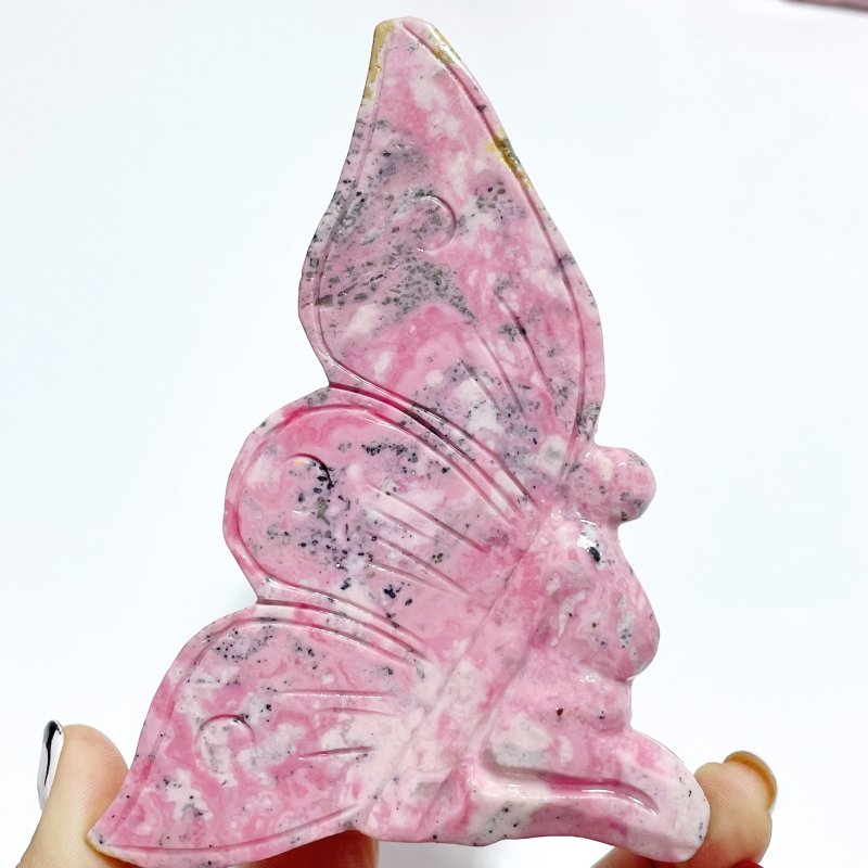 5 Pieces Beautiful Rhodochrosite Butterfly Fairy Carving - Wholesale Crystals