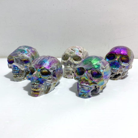 5 Pieces Geode Aura Sphalerite Skull Carving -Wholesale Crystals