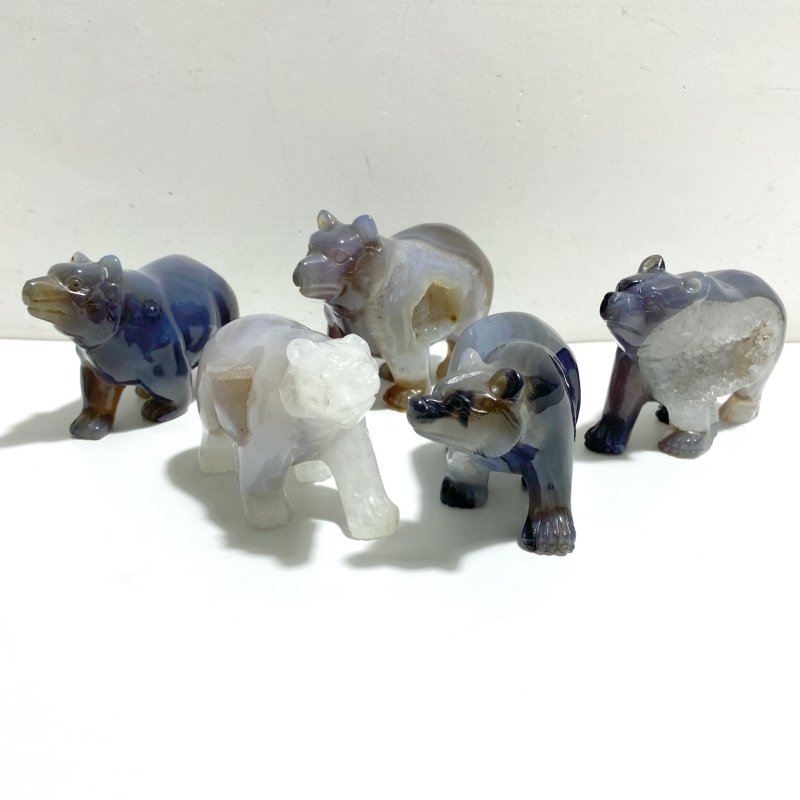 5 Pieces Geode Druzy Agate Bear Carving - Wholesale Crystals