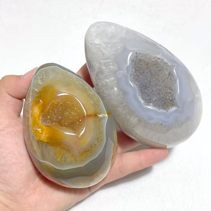 5 Pieces Geode Druzy Eggs Carving With Stand - Wholesale Crystals