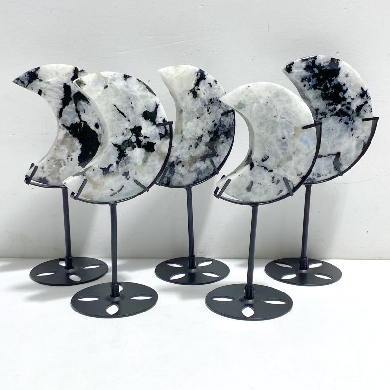 5 Pieces India Moonstone Moon Carving With Stand -Wholesale Crystals
