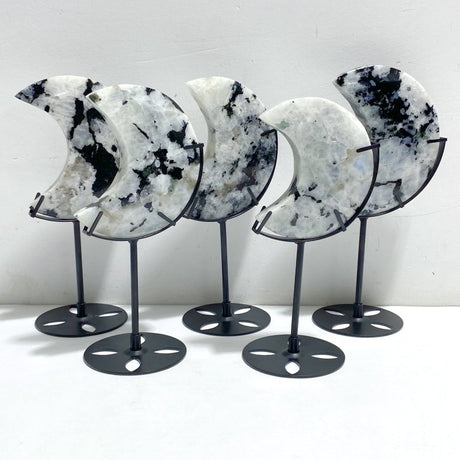 5 Pieces India Moonstone Moon Carving With Stand -Wholesale Crystals