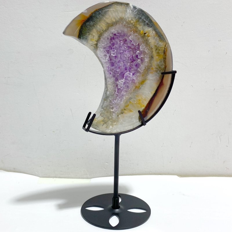 5 Pieces Large Amethyst Mixed Geode Druzy Agate Moon Carving With Stand -Wholesale Crystals