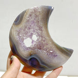 5 Pieces Large Amethyst Mixed Geode Druzy Agate Moon Carving With Stand -Wholesale Crystals