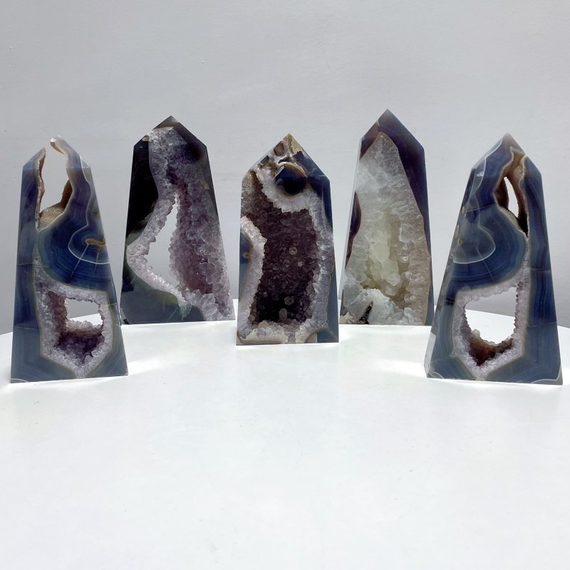 5 Pieces Large Druzy Geode Agate Points - Wholesale Crystals