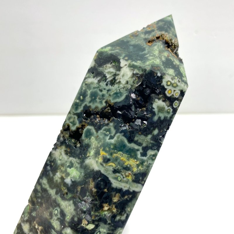 5 Pieces Large Green Sea Jasper Druzy Geode Points - Wholesale Crystals