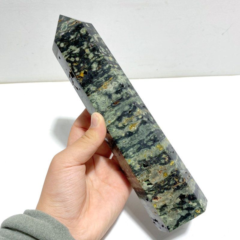5 Pieces Large Green Sea Jasper Geode Druzy Points - Wholesale Crystals