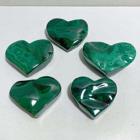 5 Pieces Large Malachite Heart Raw Bottom -Wholesale Crystals