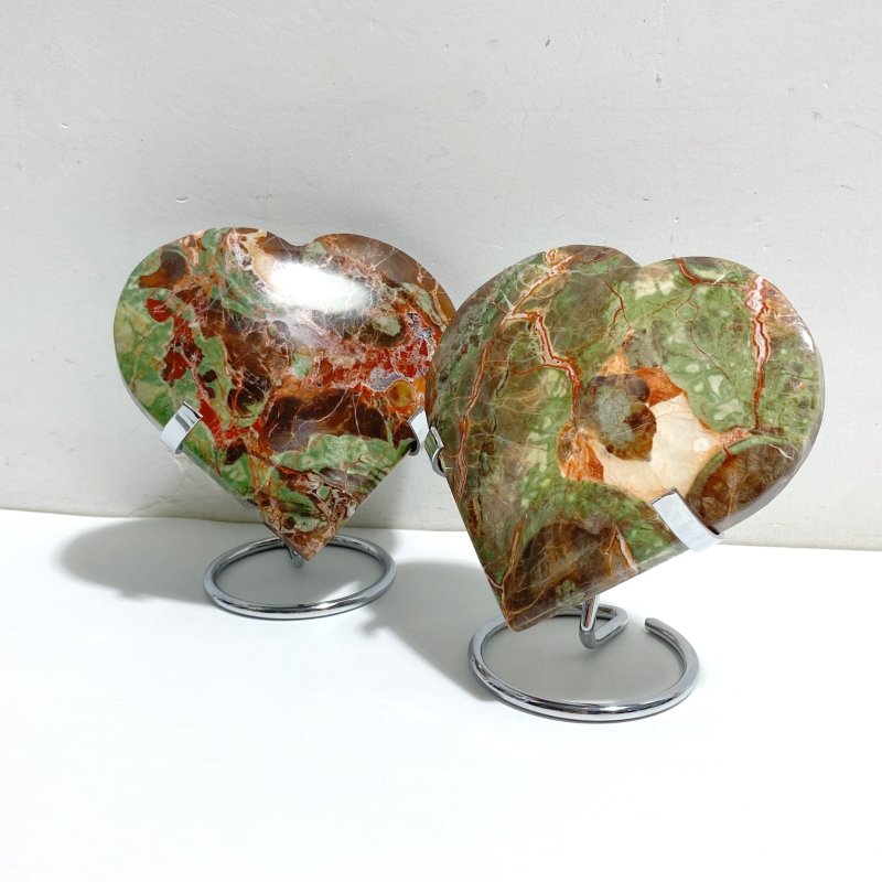 5 Pieces Large Money Agate Heart With Stand -Wholesale Crystals