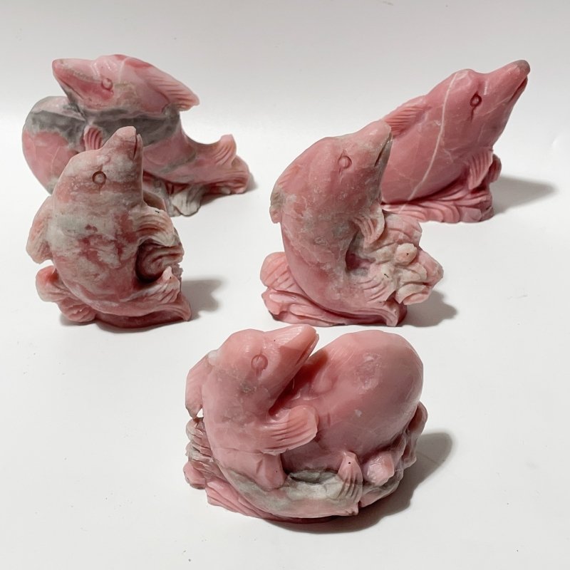5 Pieces Pink Opal Dolphin Carving -Wholesale Crystals
