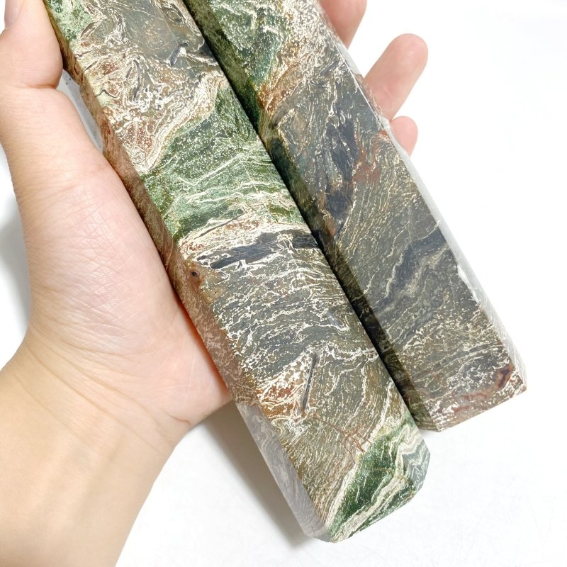 5 Pieces Tall Green Stripe Jasper Point 3 - Wholesale Crystals