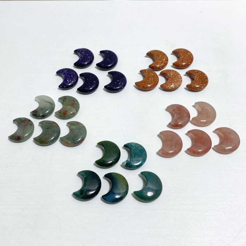 5 Types 3CM Moon Carving Wholesale Africa Blood Stone Blue Sandstone -Wholesale Crystals
