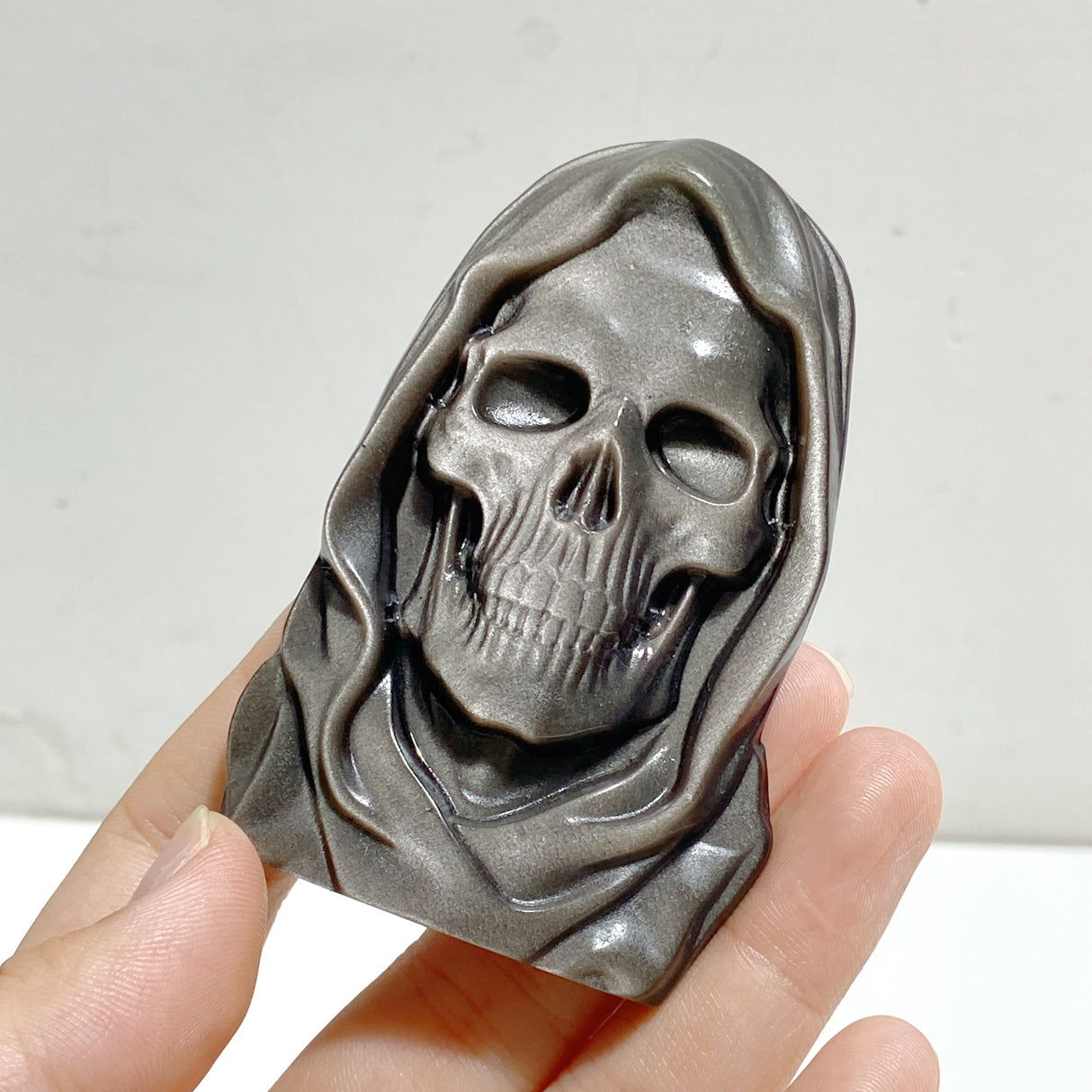 Silver Sheen Obsidian Skull Carving Wholesale
