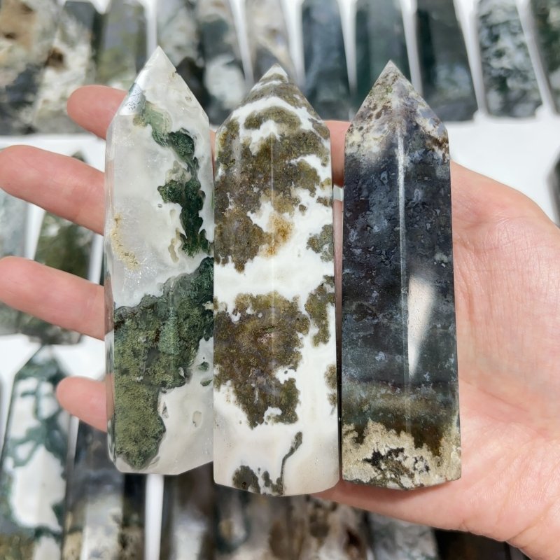 57 Pieces Fat Moss Agate Tower Points - Wholesale Crystals
