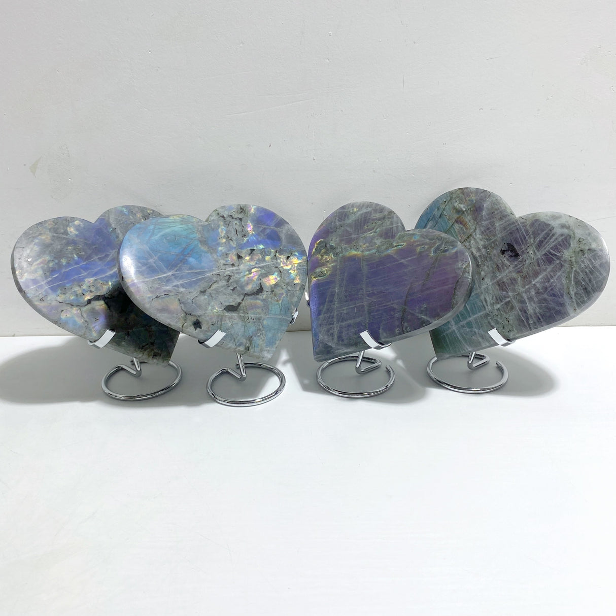 4 Pieces Large Labradorite Heart With Stand
