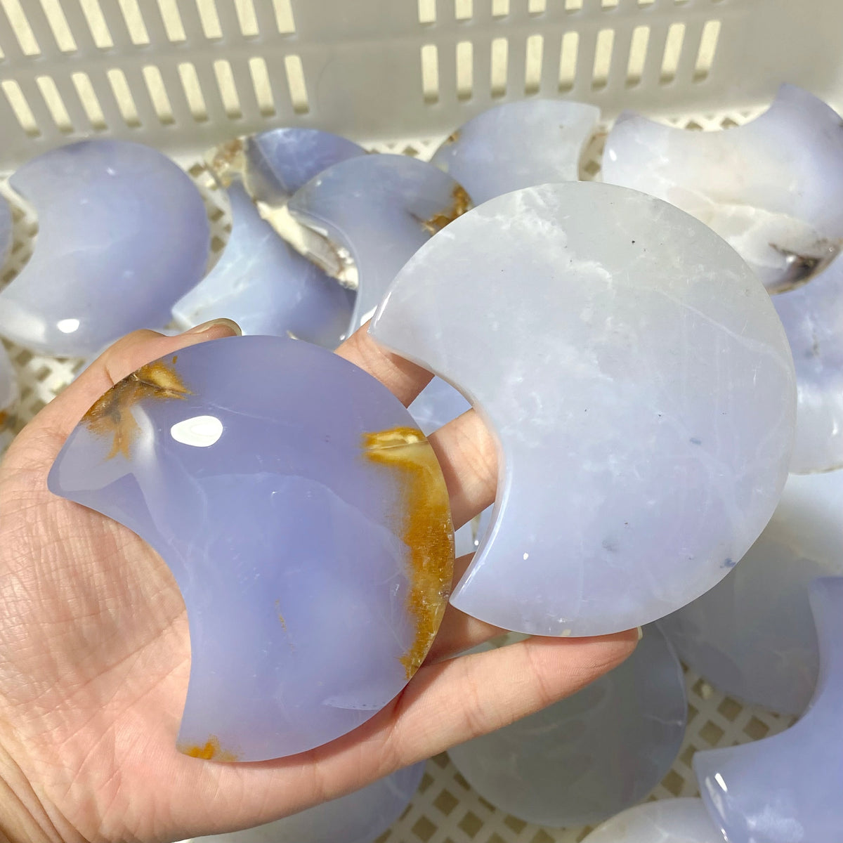62 Pieces Blue Chalcedony Moon Carving (Sea Freight Only)