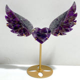 Unique Chevron Amethyst Heart Wing Carving With Stand