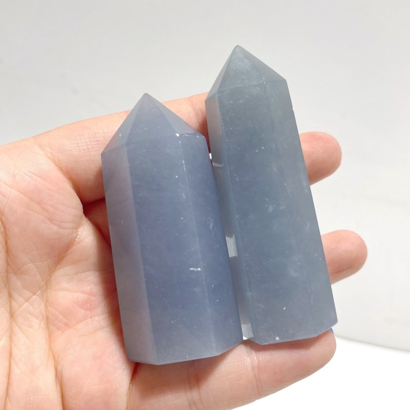 6 - 9CM Translucent Blue Angelite Tower Point Wholesale - Wholesale Crystals